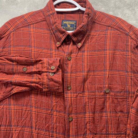 Vintage Woolrich Mens Rust Plaid Long Sleeve Button Down Shirt XL Cotton - Picture 9 of 12